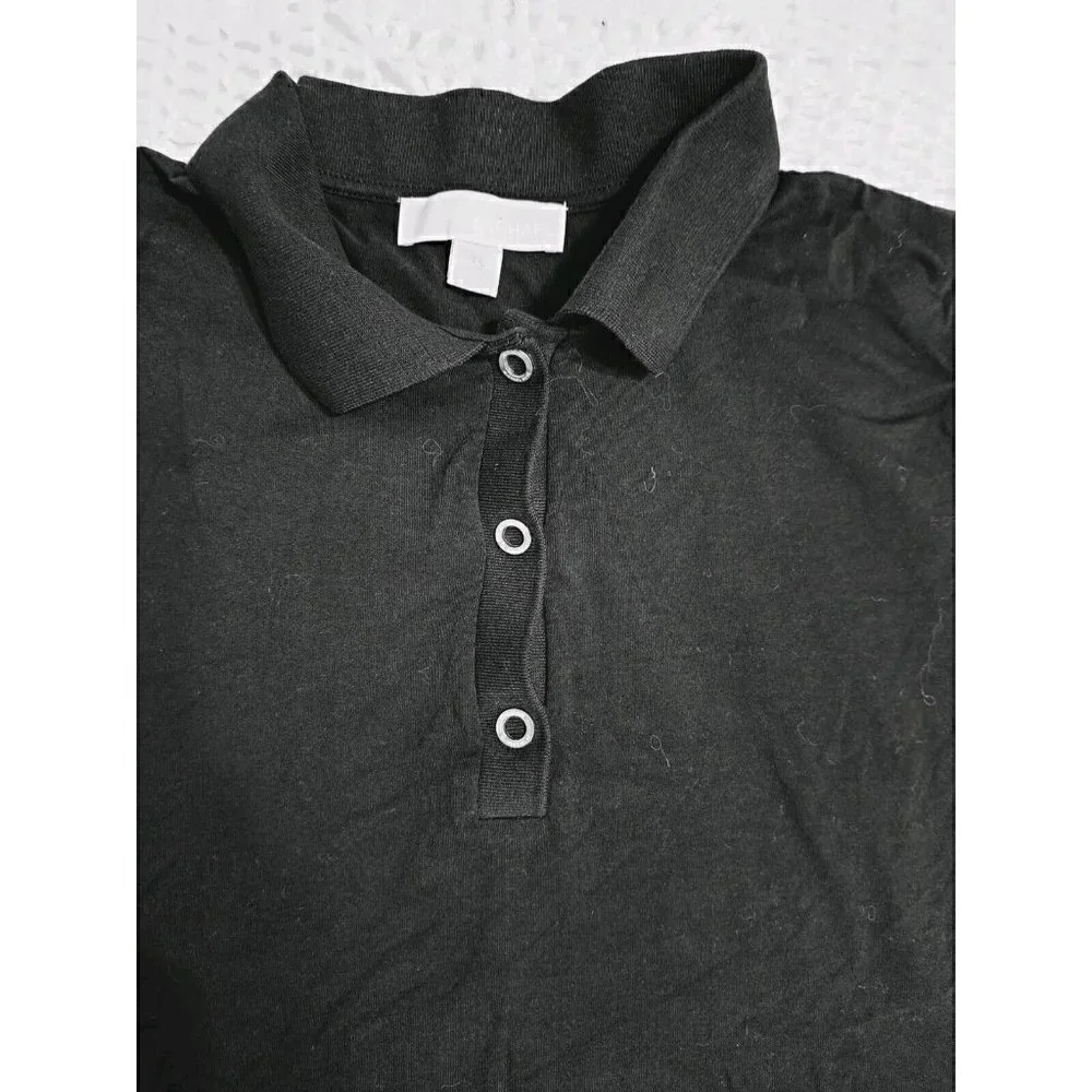 MICHAEL Michael Kors Women's L Black Snap Closure Classic Polo Short Sleeve